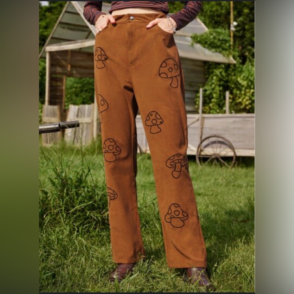 Fairy Grunge Embroidered Mushroom Lightweight Pants Size Medium - Picture 2 of 11